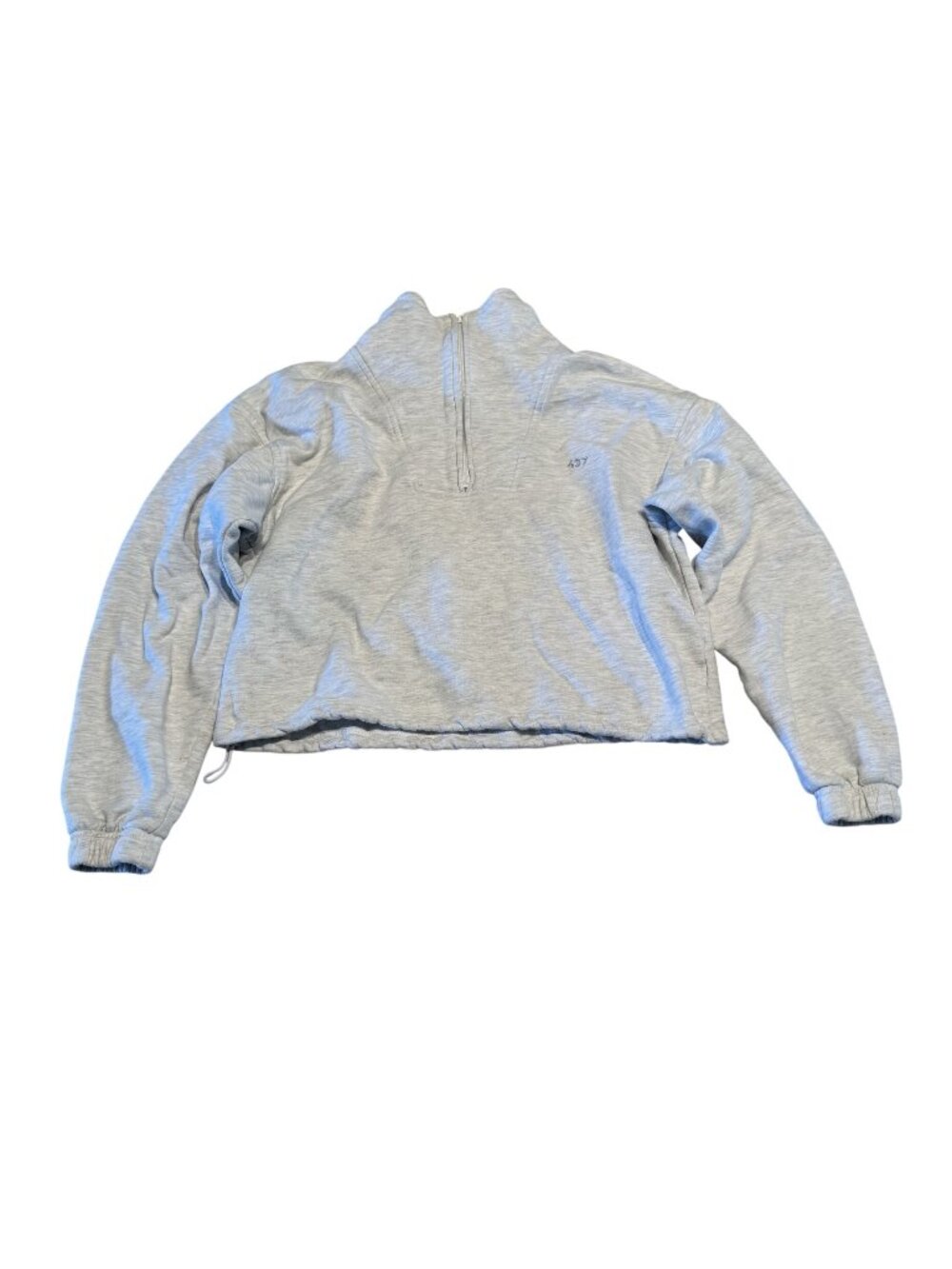437 Light Grey 1/2 Zip Crop 100% Cotton Pullover Women's Size X-Small XS